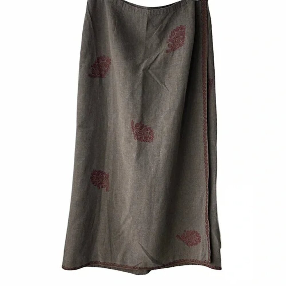 J. JILL Brown Leaf Embroidered Wrap Skirt 16W